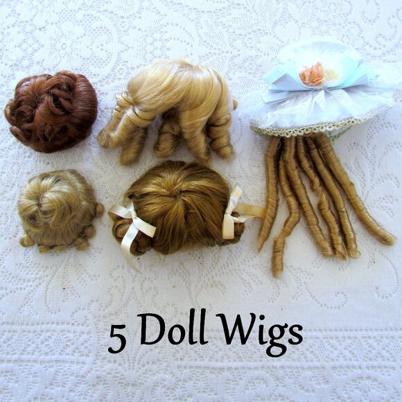 DOLL WIGS, 5 REPLACEMENT HAIR STYLES: GIBSON GIRL, RINGLETS, CURLS, BONNET, EUC - Picture 1 of 14